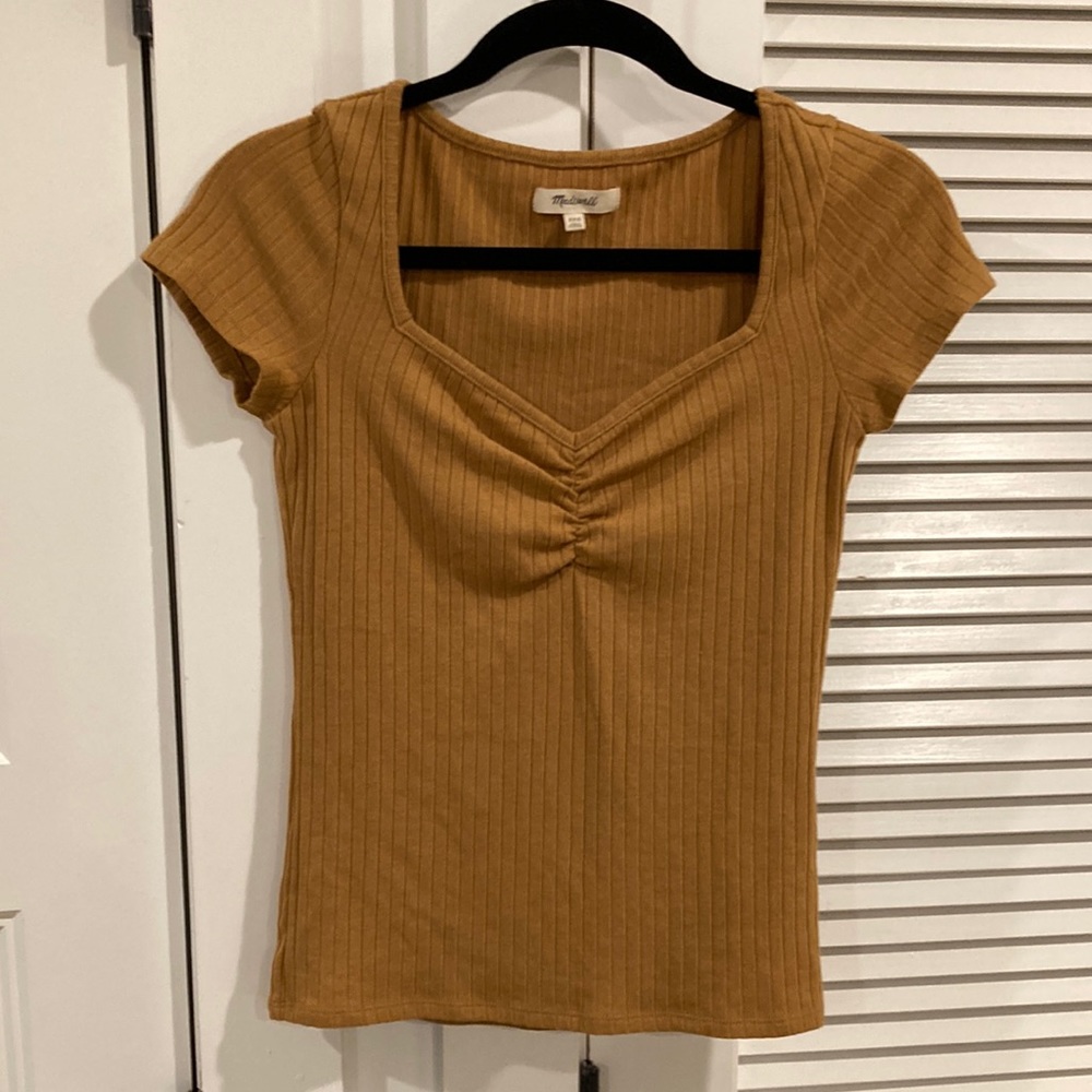 Light Cocoa Brown XXS Heart Shape Neckline with Capped Sleeve Top 9